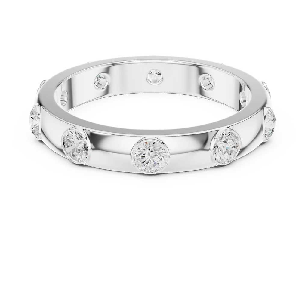 Modern Stackable Wedding Ring with Round Cut Diamonds 14K Yellow Gold