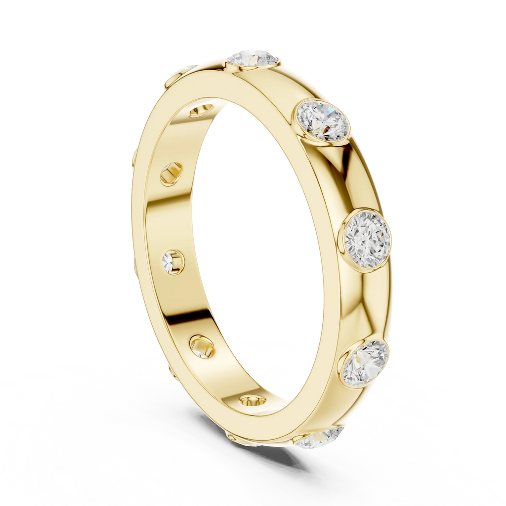 Modern Stackable Wedding Ring with Round Cut Diamonds 14K Yellow Gold