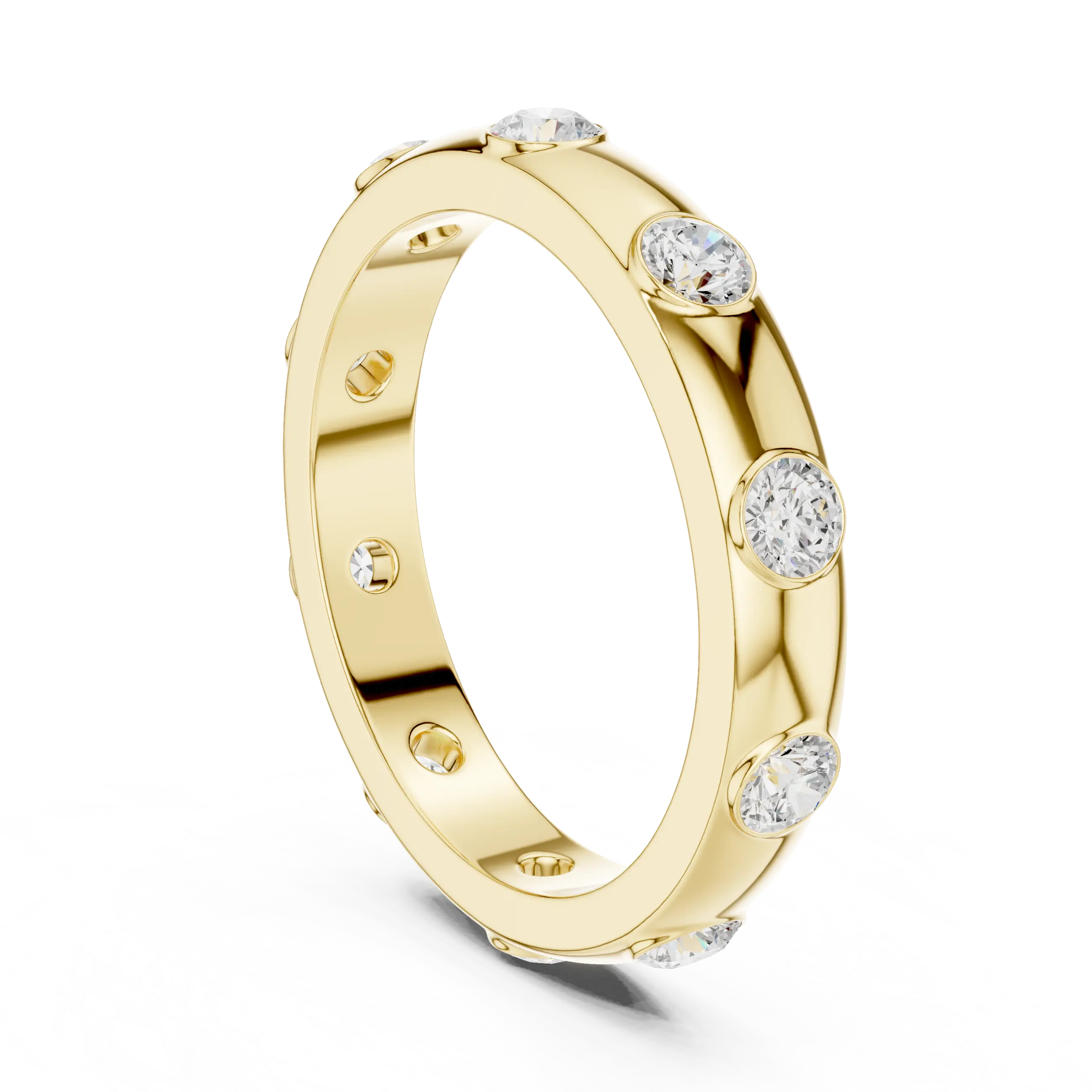 Modern Stackable Wedding Ring with Round Cut Diamonds 14K Yellow Gold