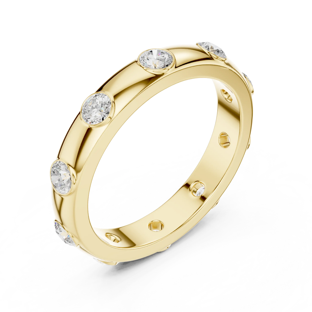Modern Stackable Wedding Ring with Round Cut Diamonds 14K Yellow Gold