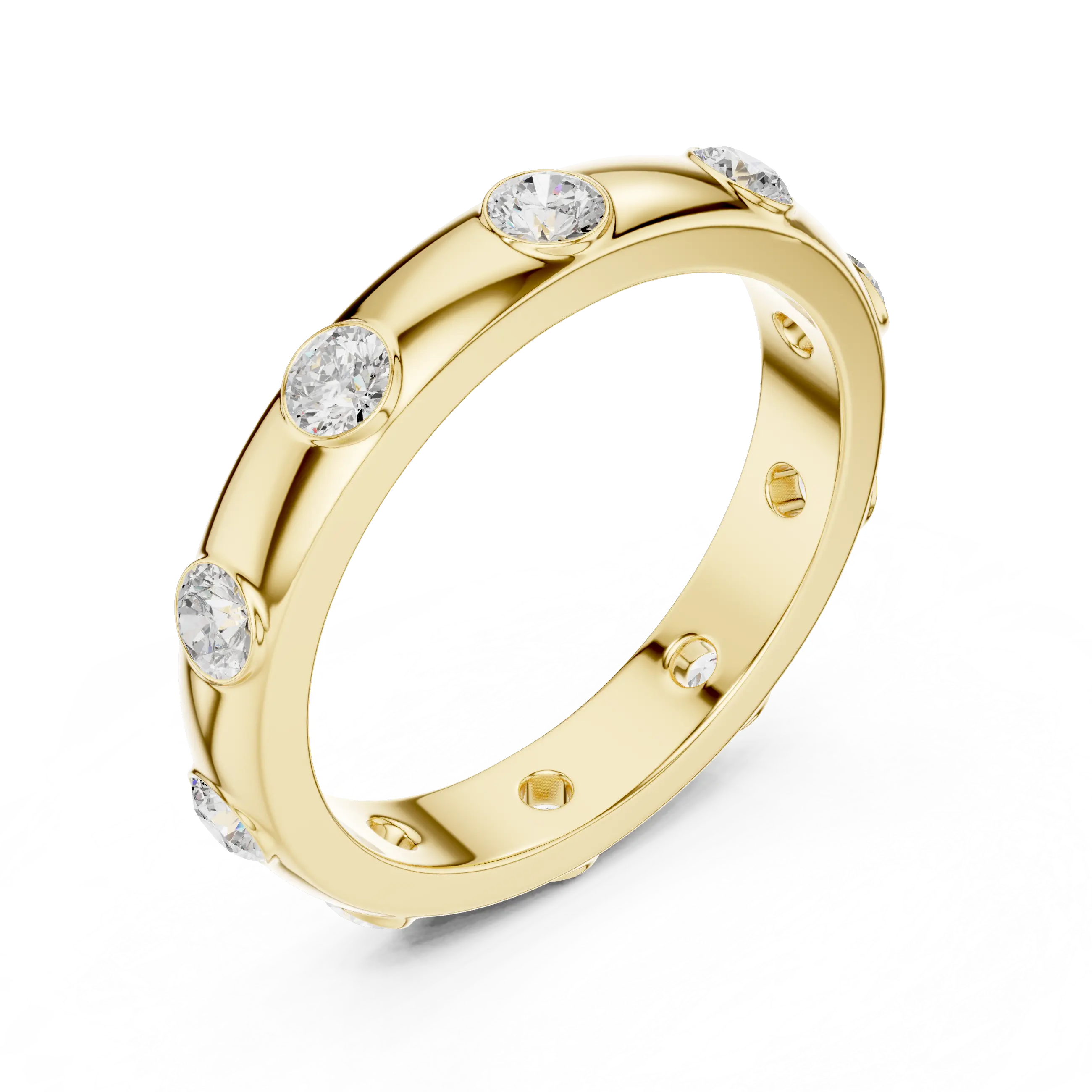 Modern Stackable Wedding Ring with Round Cut Diamonds 14K Yellow Gold