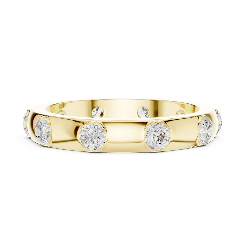 Modern Stackable Wedding Ring with Round Cut Diamonds 14K Yellow Gold