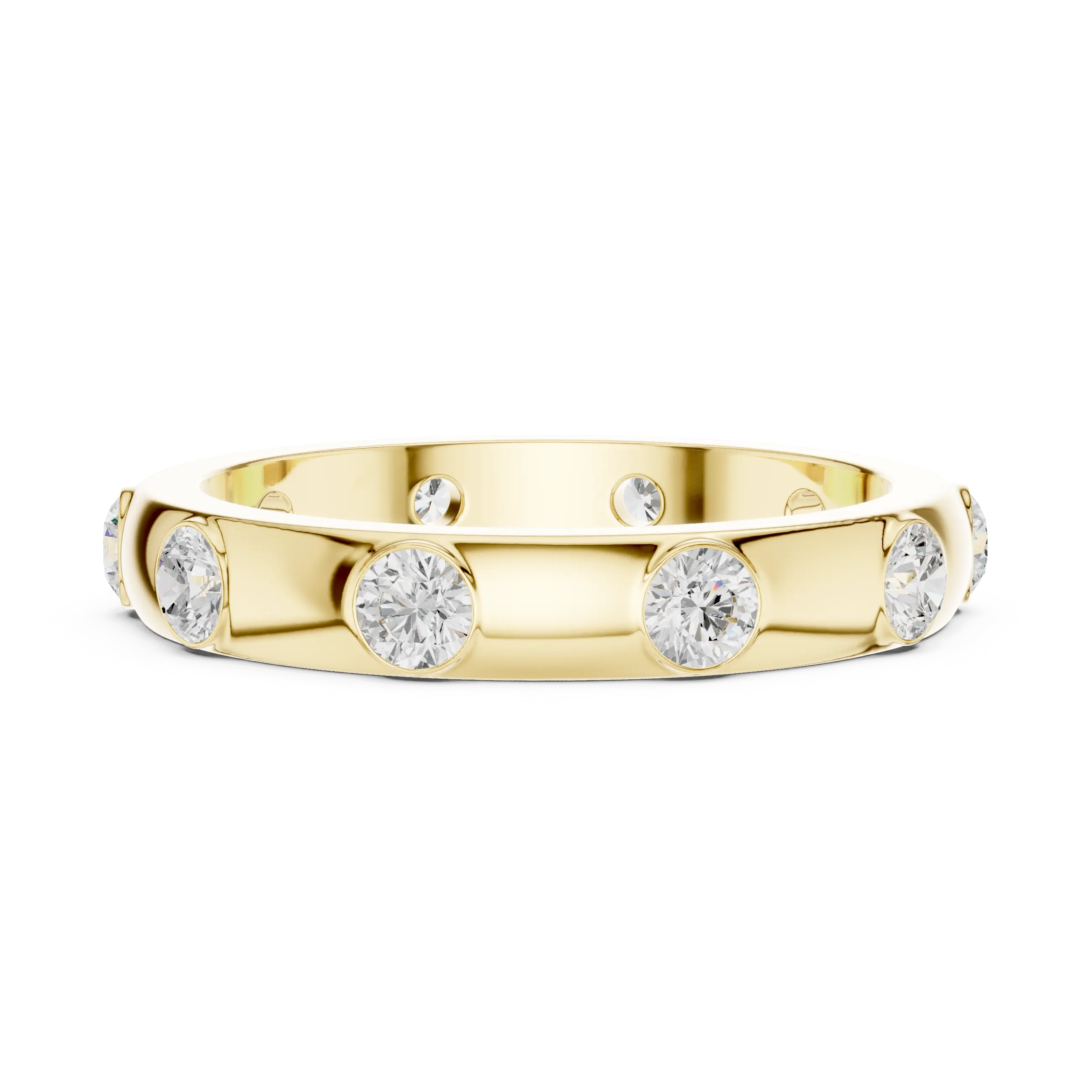 Modern Stackable Wedding Ring with Round Cut Diamonds 14K Yellow Gold
