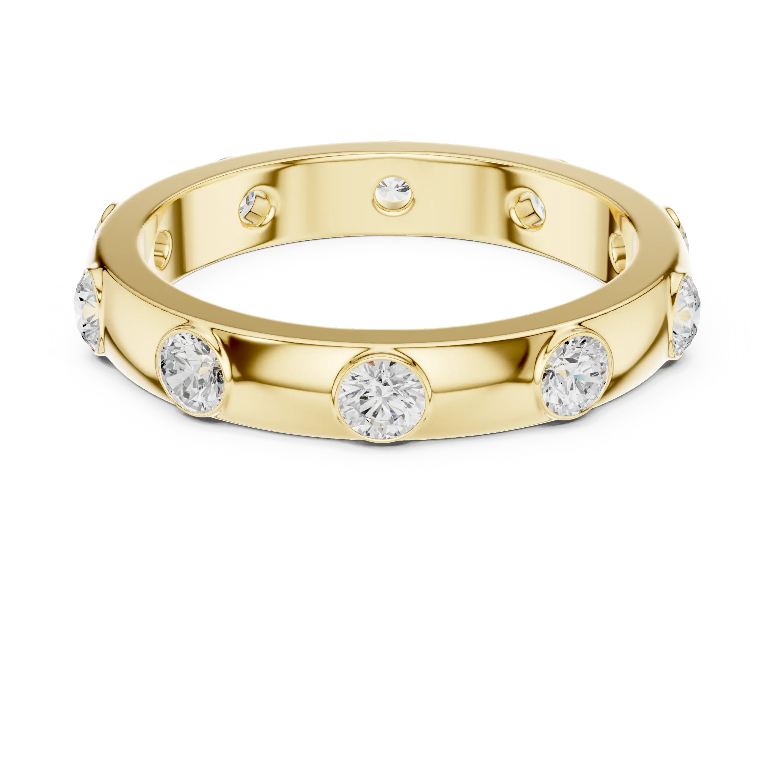 Modern Stackable Wedding Ring with Round Cut Diamonds 14K Yellow Gold