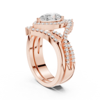 Pear Shape Diamond Halo Ring Set in Rose Gold – Double Band Engagement Ring for Women