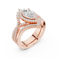 Pear Shape Diamond Halo Ring Set in Rose Gold – Double Band Engagement Ring for Women