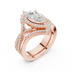 Pear Shape Diamond Halo Ring Set in Rose Gold – Double Band Engagement Ring for Women