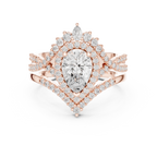 Pear Shape Diamond Halo Ring Set in Rose Gold – Double Band Engagement Ring for Women