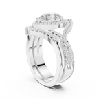 Pear Shape Diamond Halo Ring Set in Rose Gold – Double Band Engagement Ring for Women