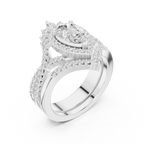 Pear Shape Diamond Halo Ring Set in Rose Gold – Double Band Engagement Ring for Women
