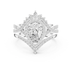 Pear Shape Diamond Halo Ring Set in Rose Gold – Double Band Engagement Ring for Women