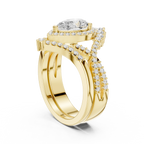Pear Shape Diamond Halo Ring Set in Rose Gold – Double Band Engagement Ring for Women