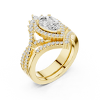 Pear Shape Diamond Halo Ring Set in Rose Gold – Double Band Engagement Ring for Women
