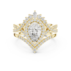 Pear Shape Diamond Halo Ring Set in Rose Gold – Double Band Engagement Ring for Women