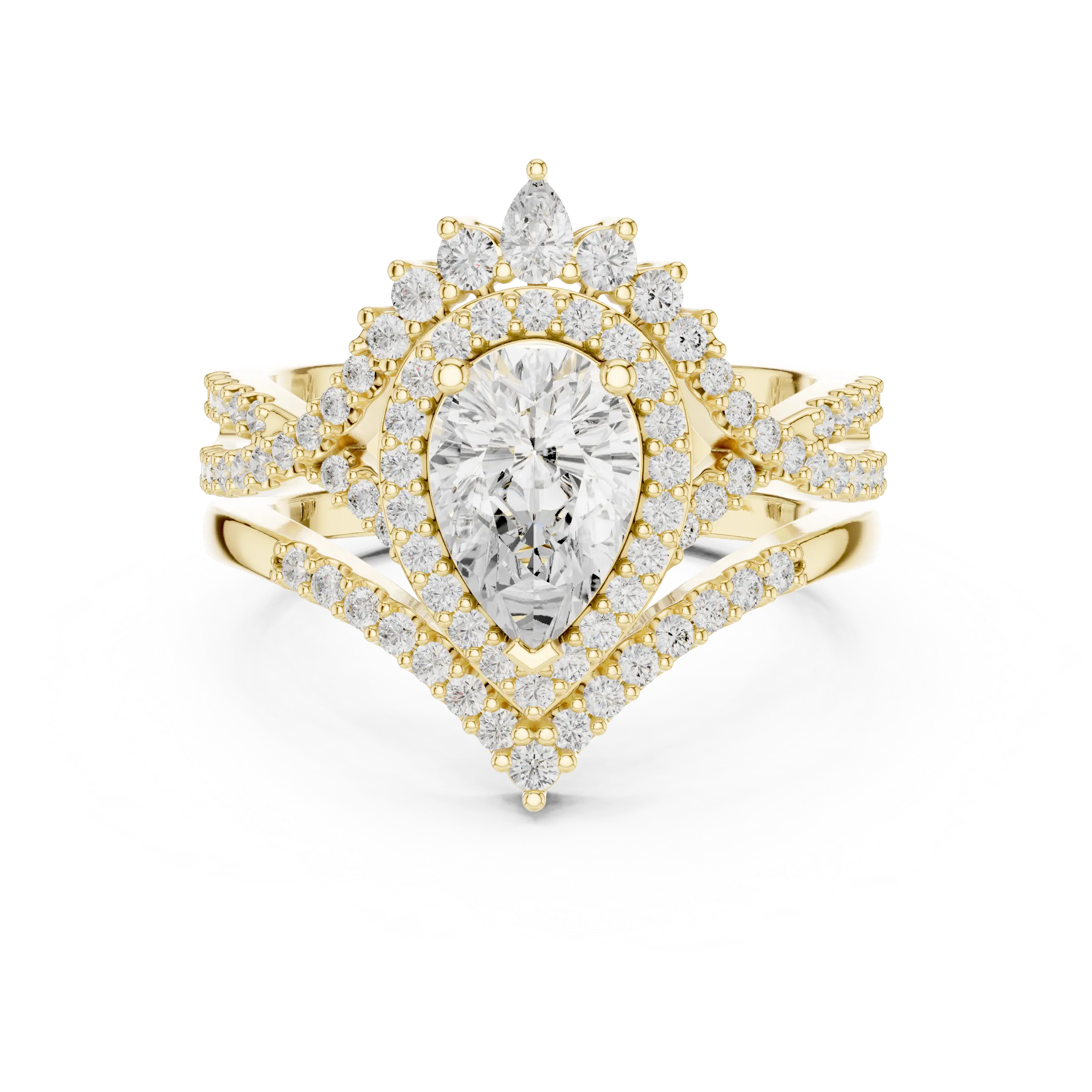 Pear Shape Diamond Halo Ring Set in Rose Gold – Double Band Engagement Ring for Women