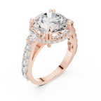 White Gold Round Cut Diamond Engagement Ring – Halo Setting with Baguette Diamonds