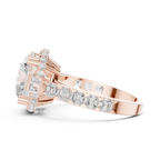 White Gold Round Cut Diamond Engagement Ring – Halo Setting with Baguette Diamonds