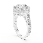 White Gold Round Cut Diamond Engagement Ring – Halo Setting with Baguette Diamonds