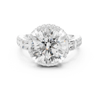 White Gold Round Cut Diamond Engagement Ring – Halo Setting with Baguette Diamonds
