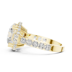 White Gold Round Cut Diamond Engagement Ring – Halo Setting with Baguette Diamonds