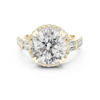White Gold Round Cut Diamond Engagement Ring – Halo Setting with Baguette Diamonds