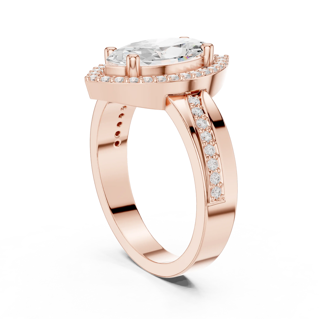 Marquise Moissanite Diamond Halo Ring 14K Rose Gold