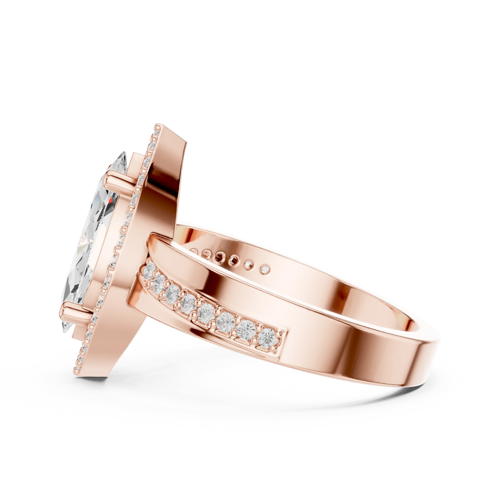 Marquise Moissanite Diamond Halo Ring 14K Rose Gold