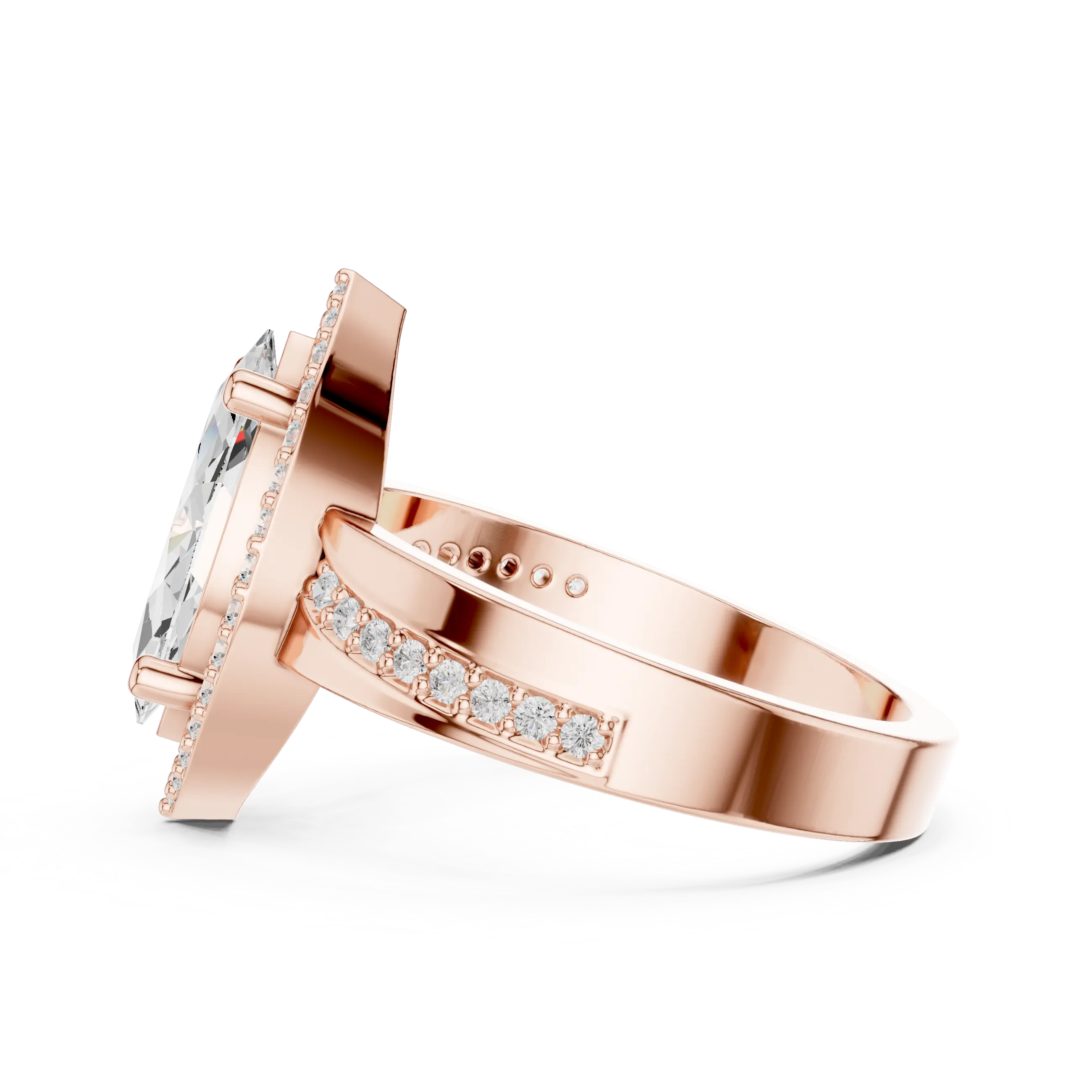 Marquise Moissanite Diamond Halo Ring 14K Rose Gold