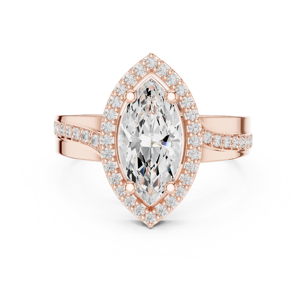 Marquise Moissanite Diamond Halo Ring 14K Rose Gold
