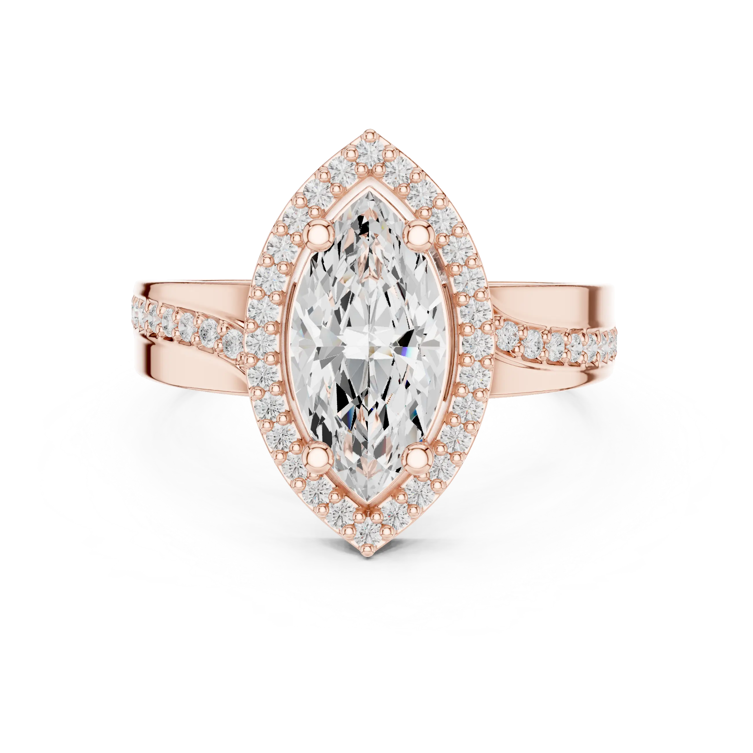 Marquise Moissanite Diamond Halo Ring 14K Rose Gold
