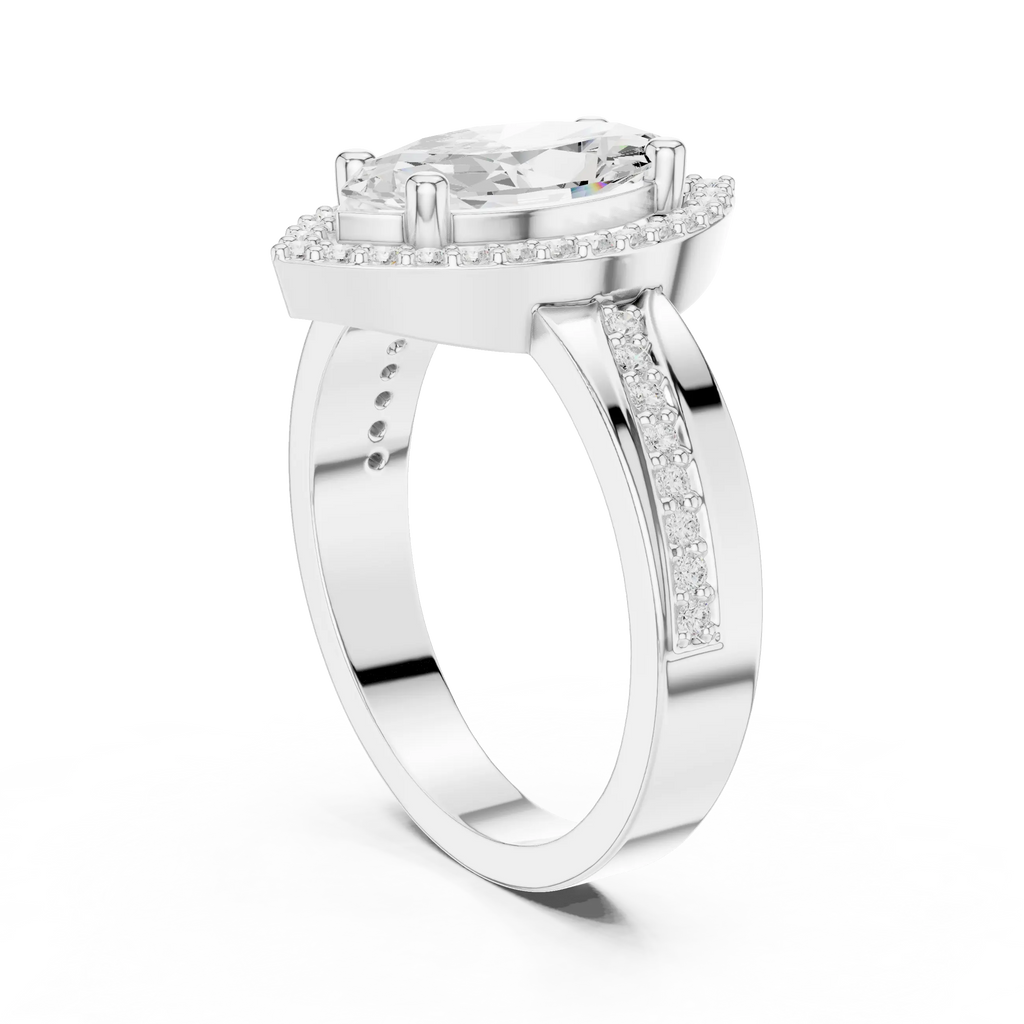 Marquise Moissanite Diamond Halo Ring 14K Rose Gold