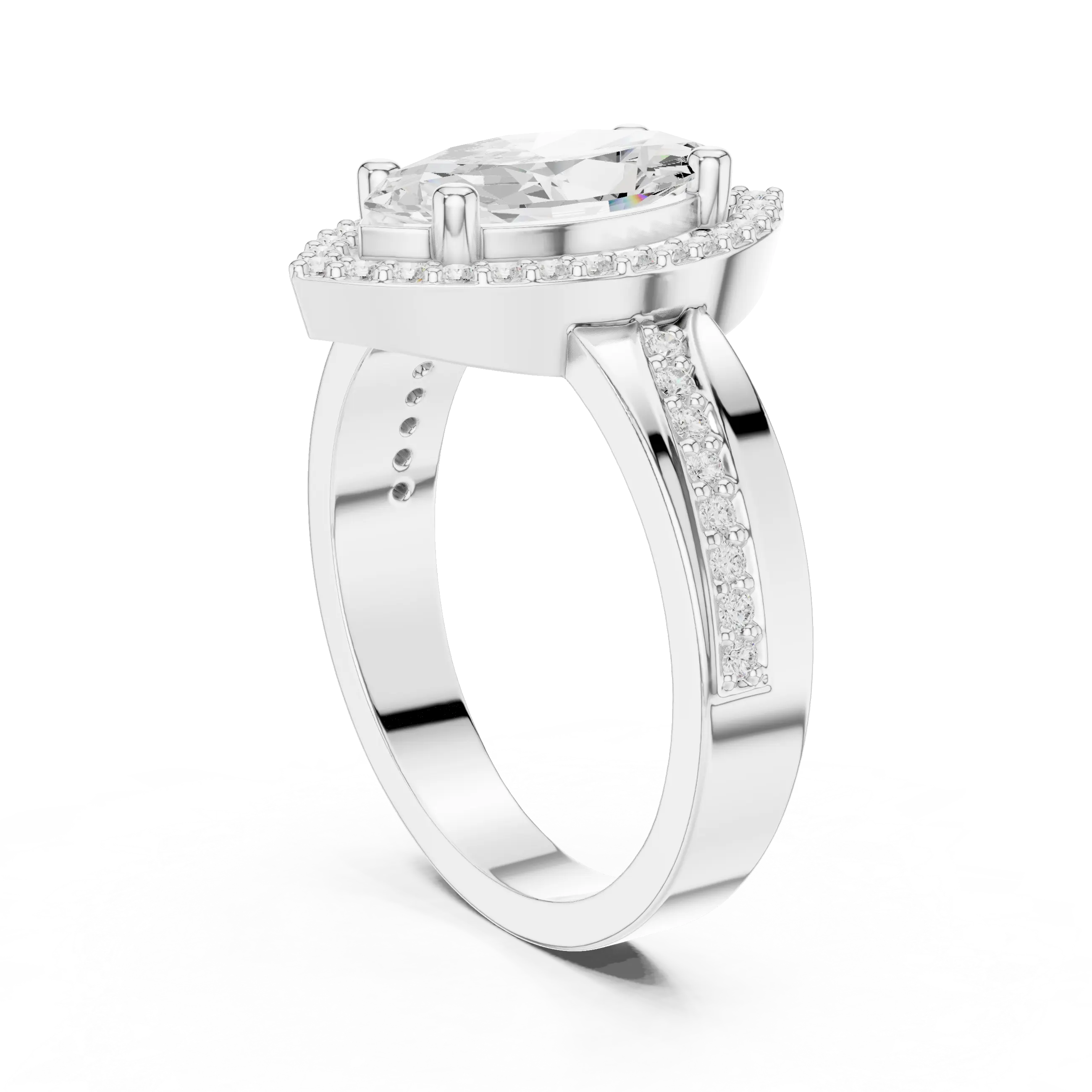 Marquise Moissanite Diamond Halo Ring 14K Rose Gold