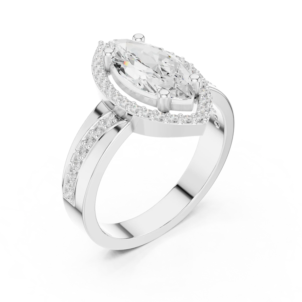 Marquise Moissanite Diamond Halo Ring 14K Rose Gold
