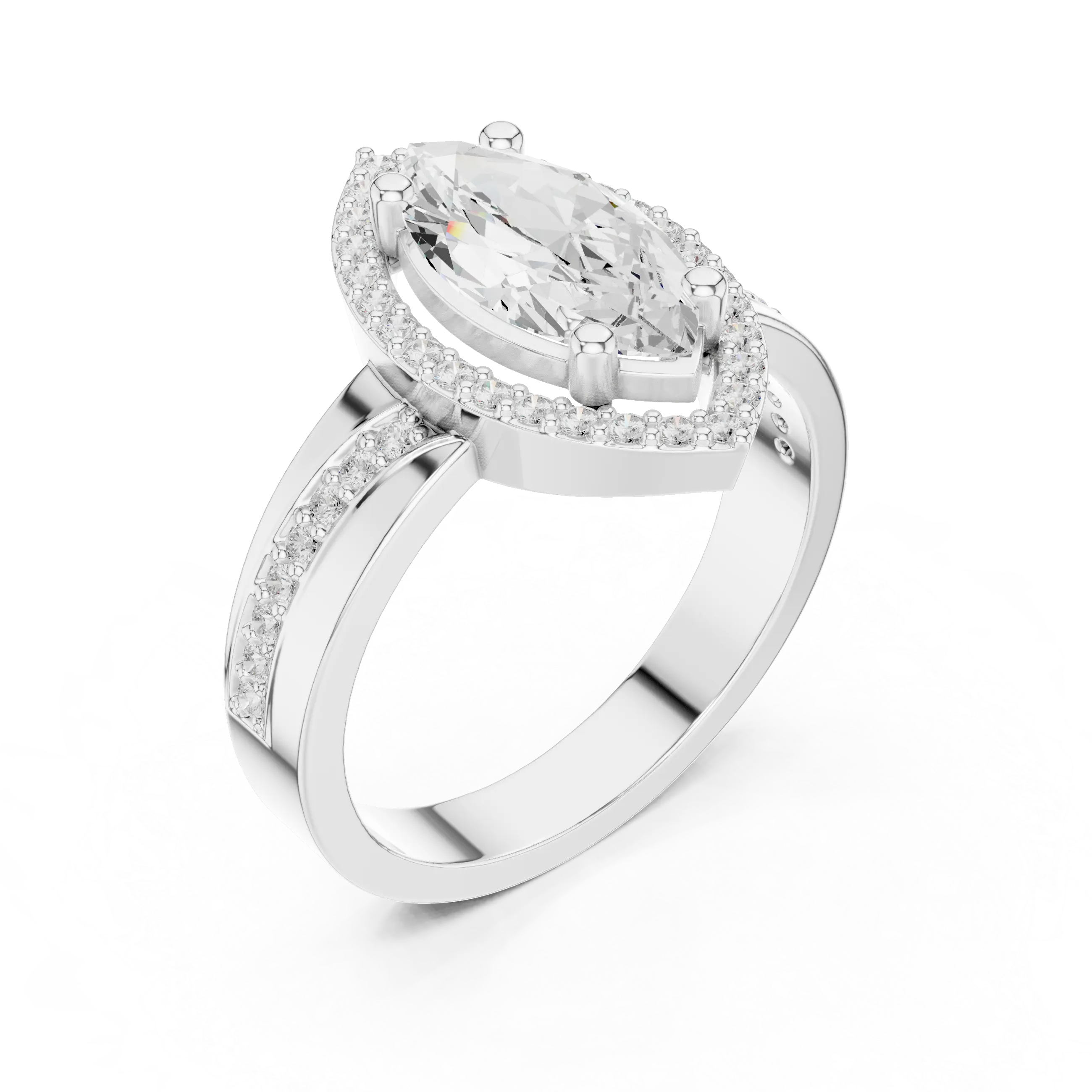 Marquise Moissanite Diamond Halo Ring 14K Rose Gold