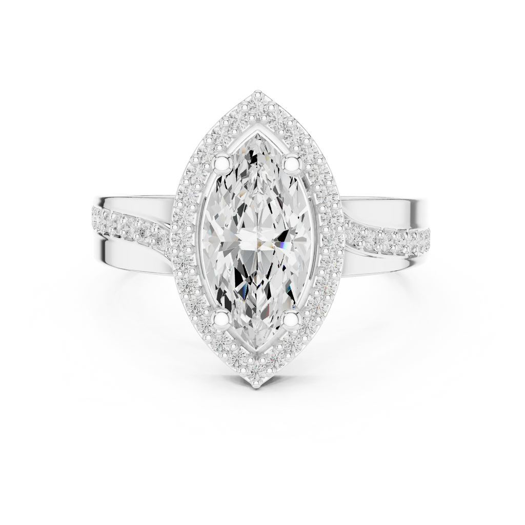 Marquise Moissanite Diamond Halo Ring 14K Rose Gold