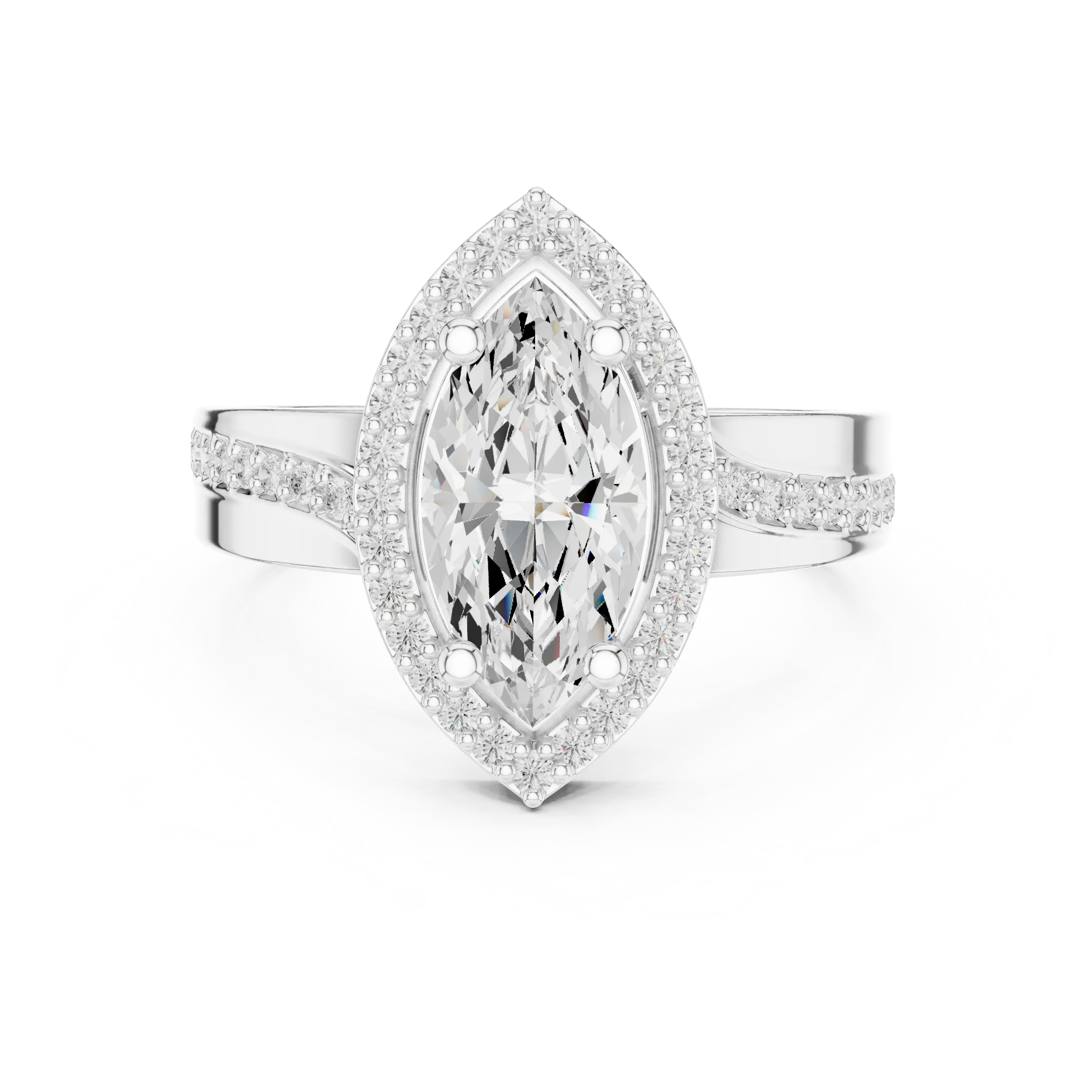 Marquise Moissanite Diamond Halo Ring 14K Rose Gold