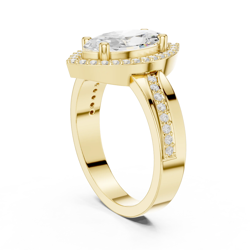 Marquise Moissanite Diamond Halo Ring 14K Rose Gold