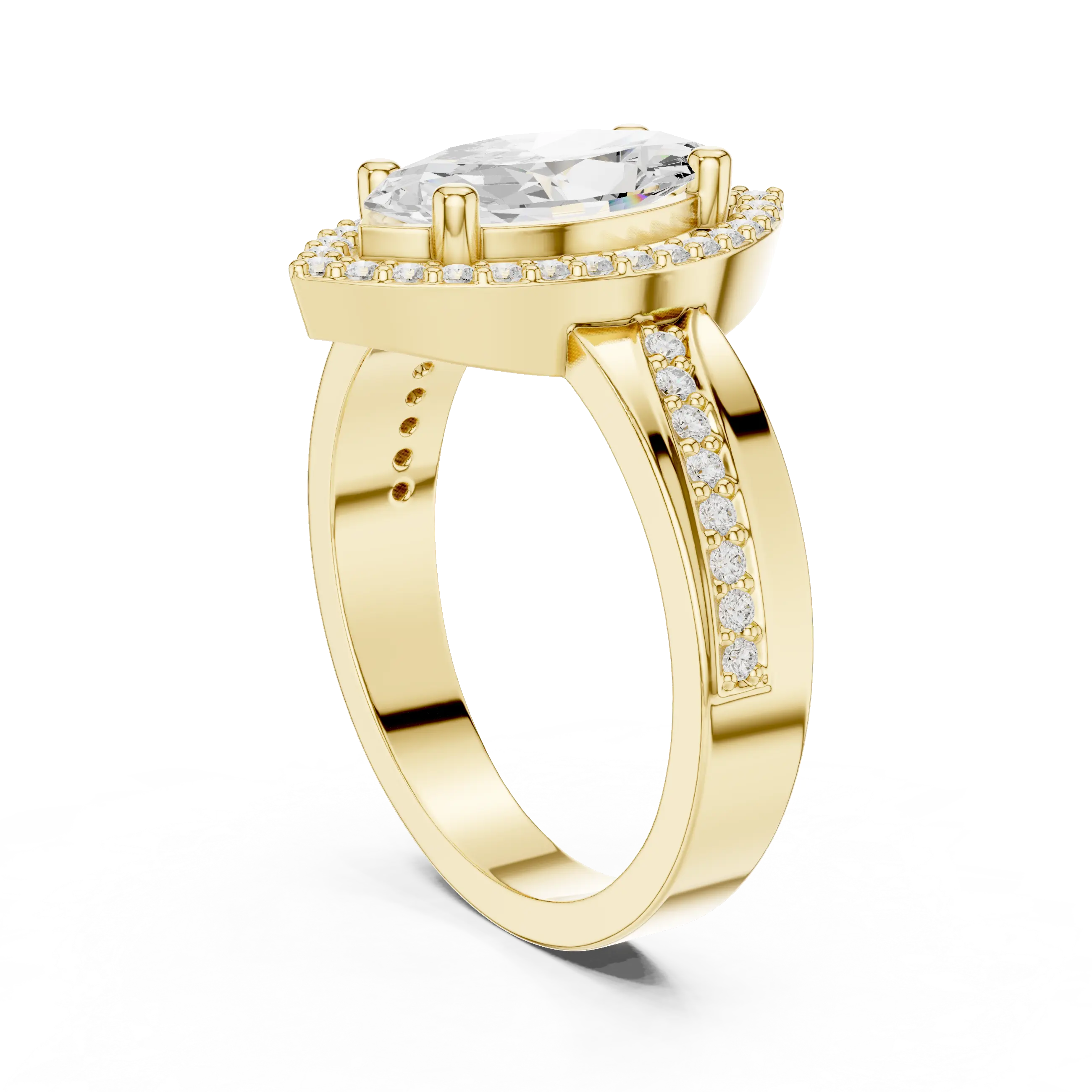 Marquise Moissanite Diamond Halo Ring 14K Rose Gold