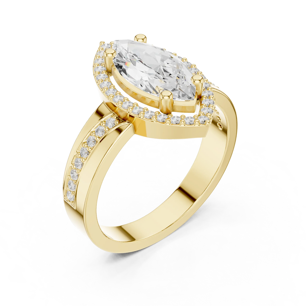 Marquise Moissanite Diamond Halo Ring 14K Rose Gold