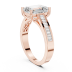 Emerald Cut Solitaire Engagement Ring with Baguette Channel Set Band in 14K Gold