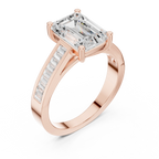 Emerald Cut Solitaire Engagement Ring with Baguette Channel Set Band in 14K Gold