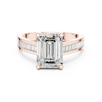 Emerald Cut Solitaire Engagement Ring with Baguette Channel Set Band in 14K Gold