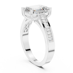 Emerald Cut Solitaire Engagement Ring with Baguette Channel Set Band in 14K Gold