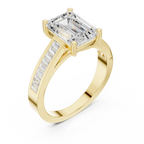 Emerald Cut Solitaire Engagement Ring with Baguette Channel Set Band in 14K Gold