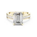Emerald Cut Solitaire Engagement Ring with Baguette Channel Set Band in 14K Gold