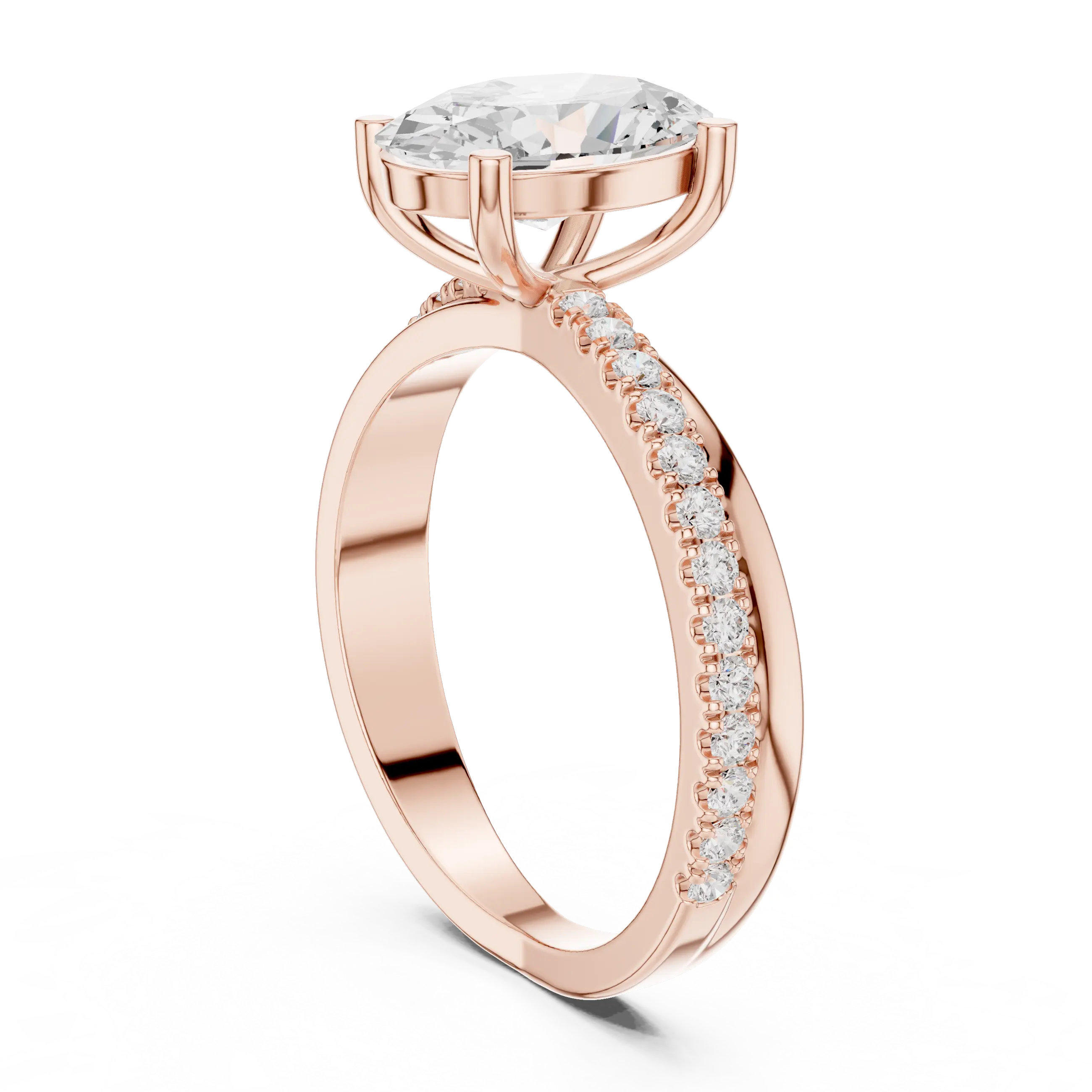 Oval Cut Engagement Ring with Pavé Diamond Accent Band in 10K White Gold