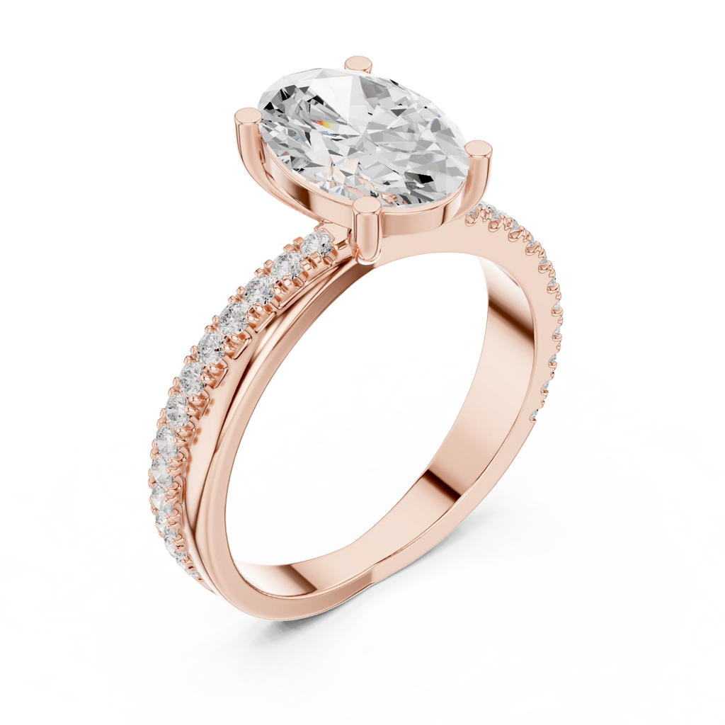 Oval Cut Engagement Ring with Pavé Diamond Accent Band in 10K White Gold