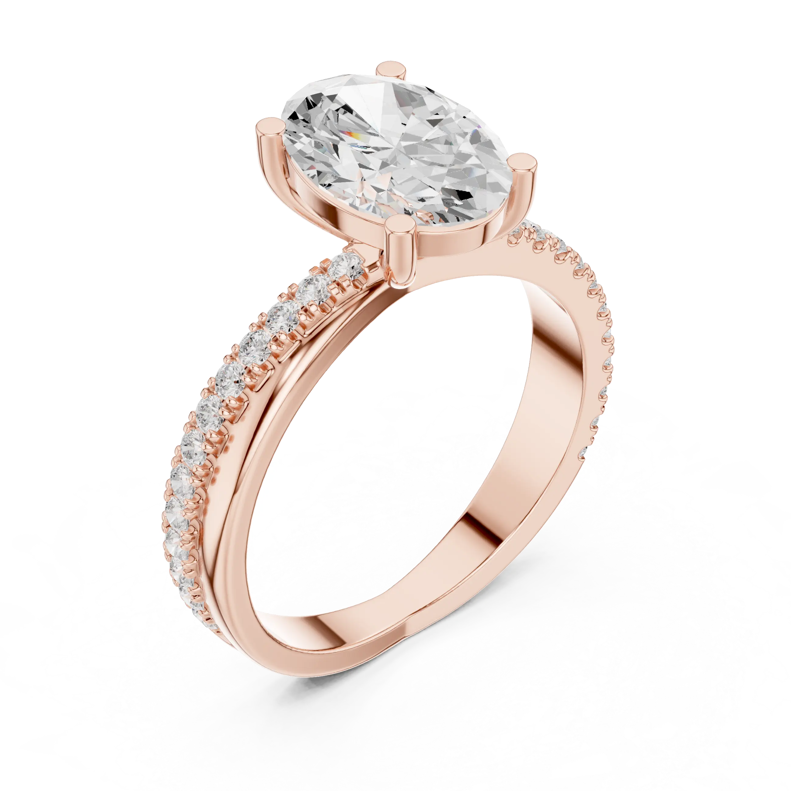 Oval Cut Engagement Ring with Pavé Diamond Accent Band in 10K White Gold