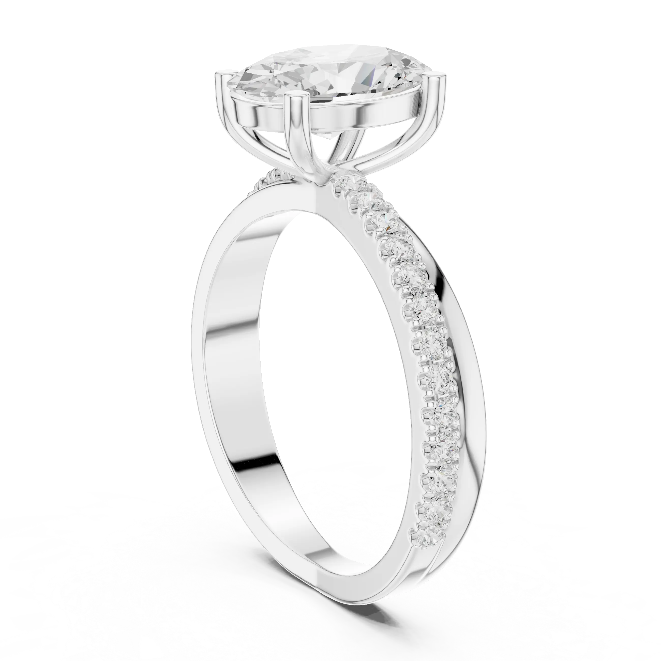 Oval Cut Engagement Ring with Pavé Diamond Accent Band in 10K White Gold