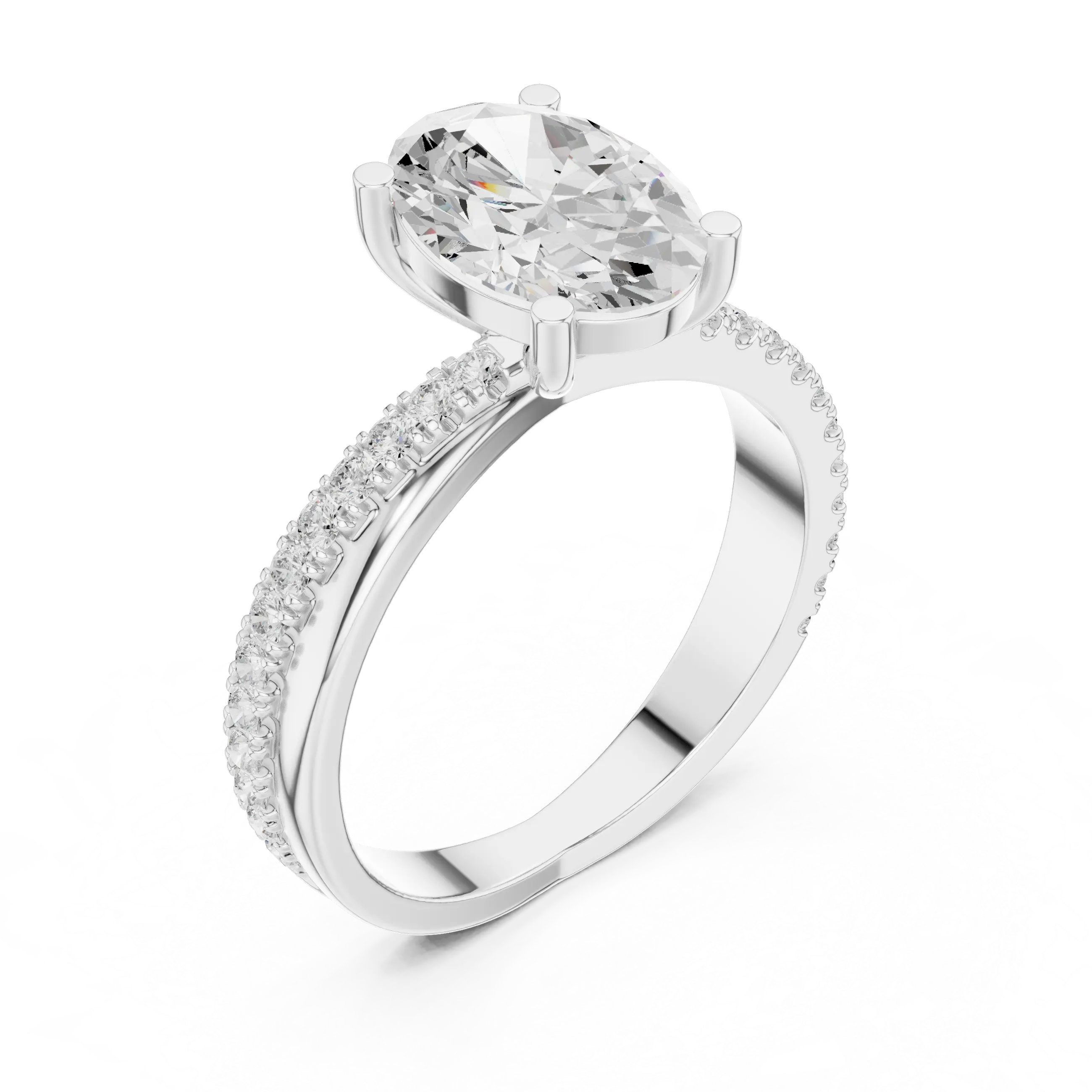 Oval Cut Engagement Ring with Pavé Diamond Accent Band in 10K White Gold